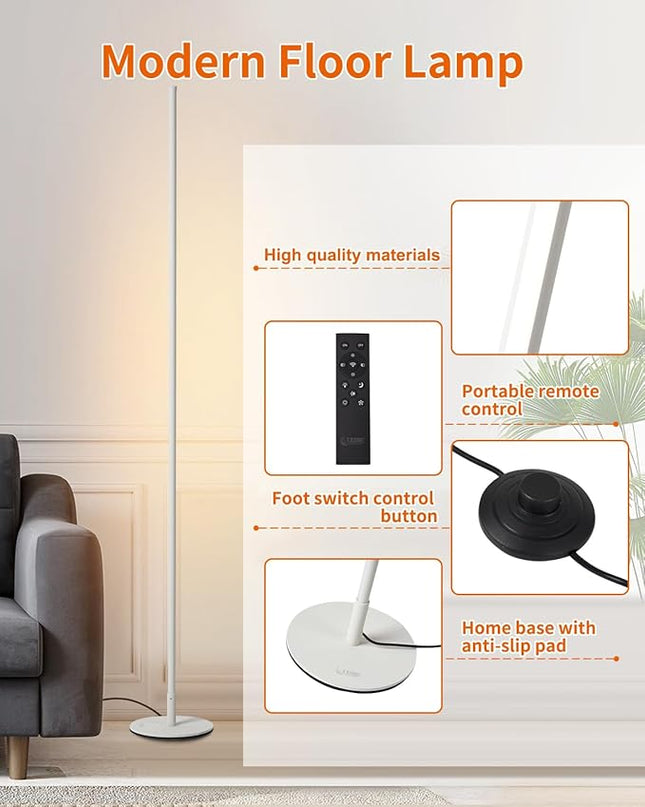 Modern Floor Lamp Led Standing Corner Lamp White Decor Contemporary Metal Floor Lamp for Living Room Bedrooms with Remote & Touch Control - LeafyLoom