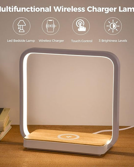 Bedside Lamp Qi Charger LED Desk Lamp with Touch Control 3 Light Hues,Table Lamp Eye-Caring Reading Light for Kids, Adults, Home, Dorm and Office,Wireless Charge for All Qi Devices - LeafyLoom