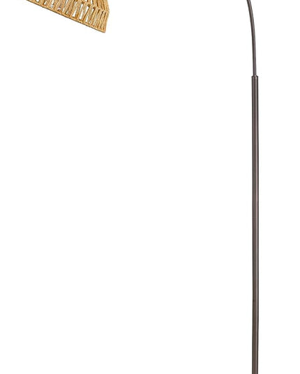 Rattan Floor Lamp, Retro Boho Arc Standing Lamp with Remote Control and LED BuLB Farmhouse Bamboo Lamp Shade Floor Light Industrial Tall Lamp (Oil Rubbed Bronze) - LeafyLoom