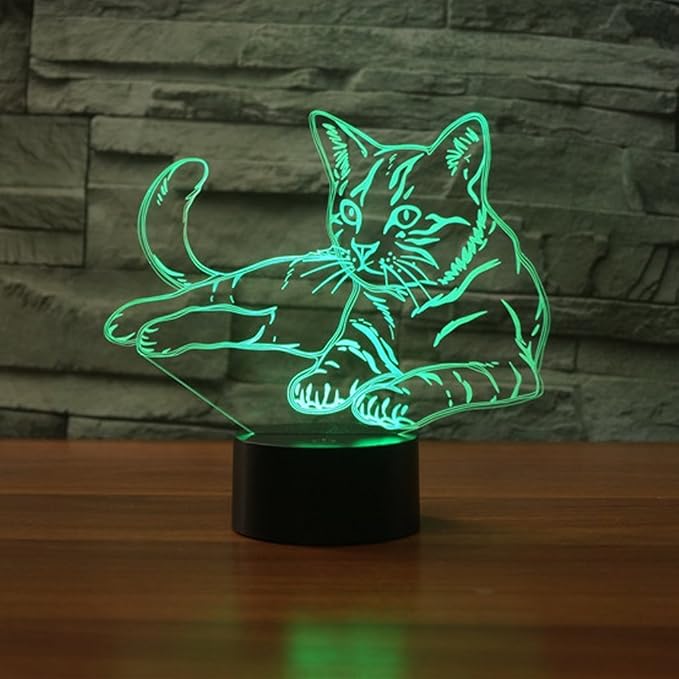 Creative Cat Night Light USB Powered Touch Switch Remote Control LED Decor Optical Illusion 3D Lamp 7/16 Colors Changing Children Kids Toy Christmas Xmas Brithday Gift - LeafyLoom