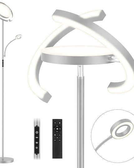FIMEI 3 in 1 Floor Lamp, Modern Bright Standing Lamp with Split Rotatable Outer Ring Light and Small Reading Light, 4 Color and Dimmable, 3-Way Independent Control for Living Room Office, Gray - LeafyLoom