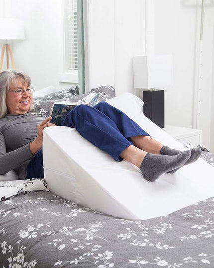 DMI Bed Wedge Pillow and Triangle Wedge with Elevated Incline for Neck Pain, Headaches, Shoulders, Back Pain, Foot Support, Knee Pain or Restless Leg Syndrome, 24x24x12 inches, White (Pack of 1) - LeafyLoom