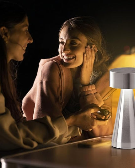 Portable Metal Desk Lamp, Cordless LED Table Lamp,3 Color Touch Control Rechargeable Lamp,3-Levels Brightness Room Decor Desk Lamp,Bedside Lamp,Night Light, Dining Room Lamp (Silver) - LeafyLoom