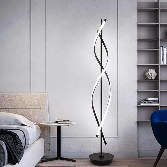 ADISUN 40W LED Remote Control Dimmable Spiral Indoor Tall Floor Lamp for Living Rooms Family Rooms Bedrooms Offices Lighting (Black) - LeafyLoom