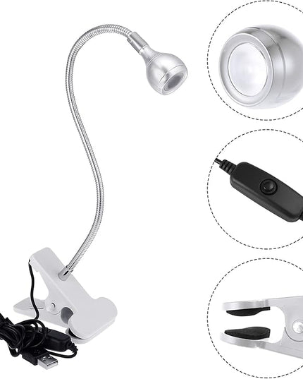 Big Chip 395nm UV LED Light Fixtures with Gooseneck and Clamp Mini Desk Light Clamp Portable Gooseneck for Outdoor Stall Gel Nail Curing, 5V USB Input(Silver,1 Piece) - LeafyLoom