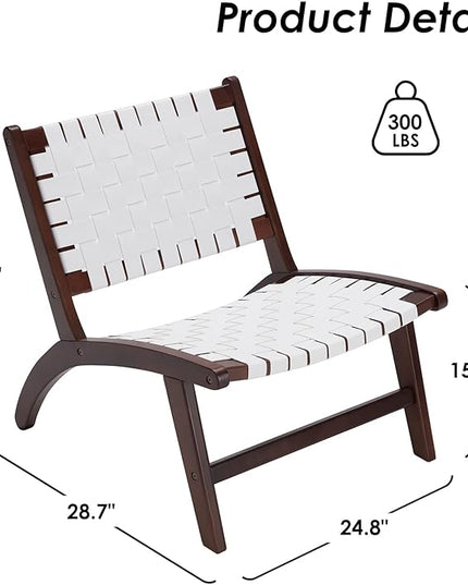 Beech Modern Leather Accent Chairs for Living Room,Mid Century Lounge Chair,Side Brown Leather Chair Indoor Boho Scandinavian Cognac Woven Rattan Faux Leather Accent Chair - LeafyLoom