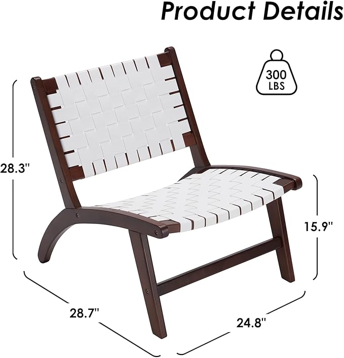 Beech Modern Leather Accent Chairs for Living Room,Mid Century Lounge Chair,Side Brown Leather Chair Indoor Boho Scandinavian Cognac Woven Rattan Faux Leather Accent Chair - LeafyLoom