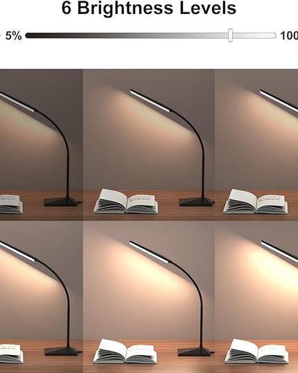 RAOYI LED Desk Lamp, 12W Dimmable Table Lamp Eye-Caring Reading Light with USB Charging Port, Touch Control, 5 Lighting Modes and 6-Level Brightness for Home Office Bedrooms (Black) - LeafyLoom