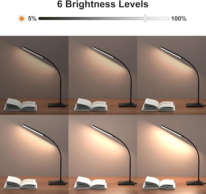 RAOYI LED Desk Lamp, 12W Dimmable Table Lamp Eye-Caring Reading Light with USB Charging Port, Touch Control, 5 Lighting Modes and 6-Level Brightness for Home Office Bedrooms (Black) - LeafyLoom