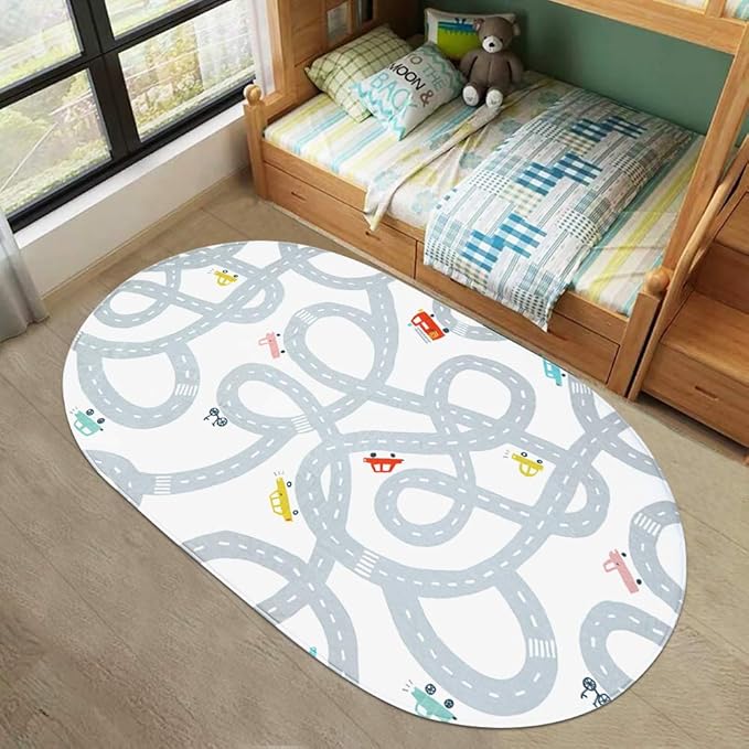 LIVEBOX Road Traffic Kids Play Area Rug 3'x5' Washable Playroom Educational & Fun with Cars and Toys Non-Slip Children Nursery Rugs for Living Room Bedroom Classroom Entryway Kids Tent - LeafyLoom