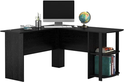 Dakota L-Shaped Desk with Bookshelves (Black Ebony Ash) - LeafyLoom