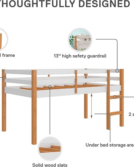 DHP Milton Junior Twin Size Wooden Loft Bed for Kids, Natural - LeafyLoom