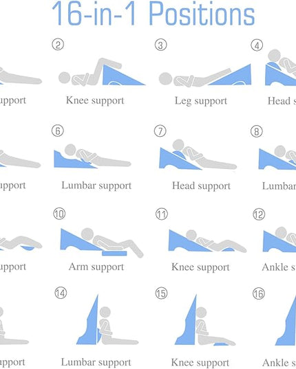 Bed Wedge Pillow for Sleeping, 6 & 7.5 & 10 Inch Adjustable Height Wedge Pillows for After Surgery, 16-in-1 Memory Foam Triangle Pillow Wedge Relieve Acid Reflux, Gerd, Snoring - LeafyLoom