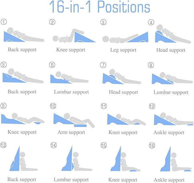 Bed Wedge Pillow for Sleeping, 6 & 7.5 & 10 Inch Adjustable Height Wedge Pillows for After Surgery, 16-in-1 Memory Foam Triangle Pillow Wedge Relieve Acid Reflux, Gerd, Snoring - LeafyLoom