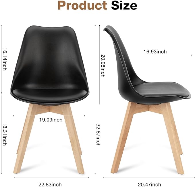 Sweetrcrispy Dining Chairs, Dining Chairs Set of 4, Dining Room Chairs, Kitchen Chairs, Mid Century Modern Chairs, PU Leather Upholstered Chairs with Wood Legs, Kitchen & Dining Room Chairs, Black - LeafyLoom
