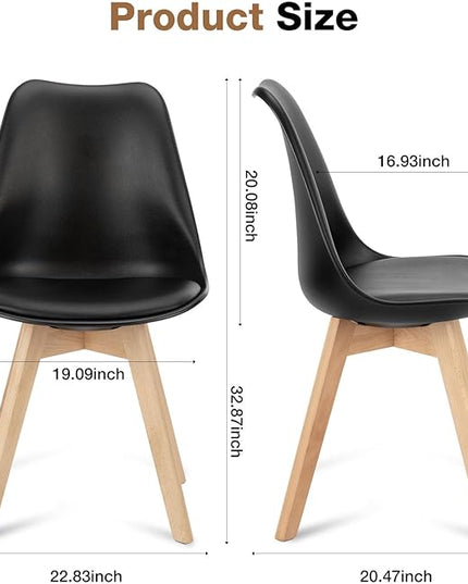 Sweetrcrispy Dining Chairs Set of 4, Kitchen Room PU Leather Mid Century Modern Chairs, Upholstered Dining Desk Chairs with Wood Legs for Home Office, Black - LeafyLoom