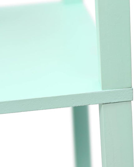 Simple Designs LF1014-AQU-LB Three Shelf Etagere Organizer Storage Floor Lamp with White Linen Shade for Living Room, Bedroom, Office, Hallway, Aqua, with Feit LED Bulb Included - LeafyLoom