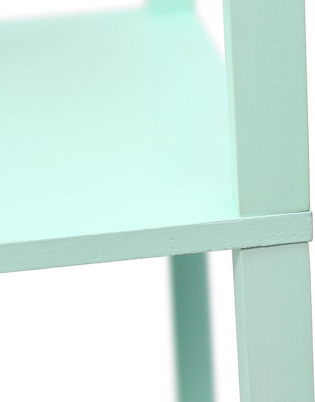 Simple Designs LF1014-AQU-LB Three Shelf Etagere Organizer Storage Floor Lamp with White Linen Shade for Living Room, Bedroom, Office, Hallway, Aqua, with Feit LED Bulb Included - LeafyLoom