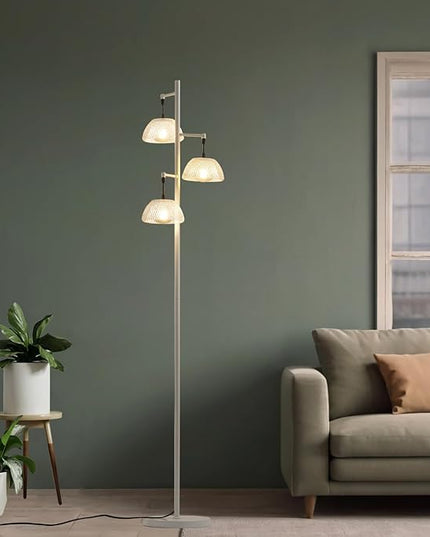 3 Lights White Floor Lamp for Living Room with 3 Metal Lampshade and LED Bulbs, Modern Tree Standing Lamp, Farmhouse Tall Lamp for Living Room, Bedroom, Office - LeafyLoom