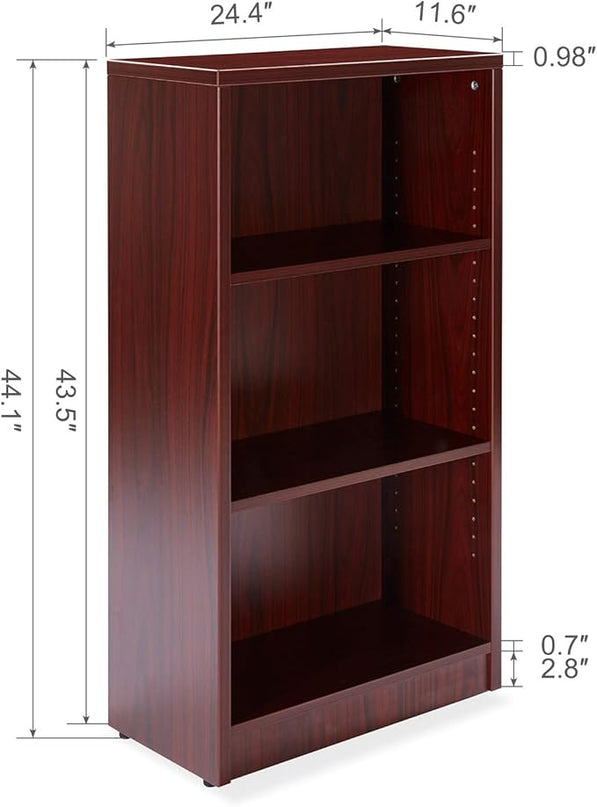 3 Shelf Wood Bookcase Freestanding Display Shelf Adjustable Layers Bookshelf for Home Office Library Small Narrow Space(Mahogany, 3-Layers,24.4W x 11.6D x 44.1H inch) - LeafyLoom