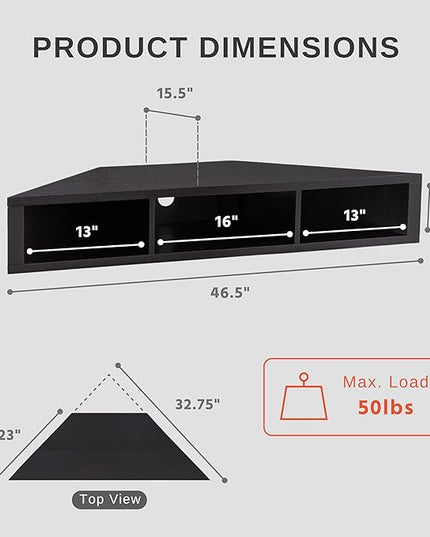 24/7 Shop at Home French 47 inch Modern Floating TV Stand with Storage, Floating Corner Shelf for Wall, Wood Entertainment Center with Shelves for Living Room, Bedroom, Family, Cappuccino Brown - LeafyLoom