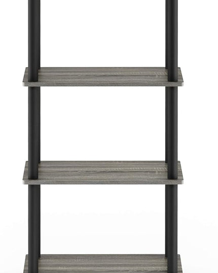 Furinno Turn-N-Tube No Tool 4-Tier Storage Shelf, Narrow, French Oak Grey/Black - LeafyLoom