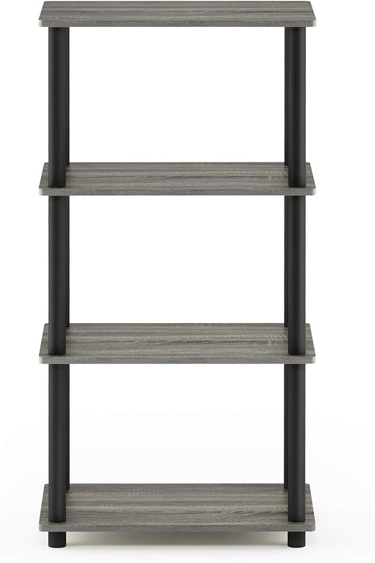 Furinno Turn-N-Tube No Tool 4-Tier Storage Shelf, Narrow, French Oak Grey/Black - LeafyLoom