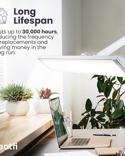 Neatfi 3,500 Lumens Ultra Task Lamp, 26 Inches Metal Lamp, Dimmable, 45W Super Bright LED Desk Lamp, 270 Pcs SMD LEDs (Non-CCT with Base, White) - LeafyLoom