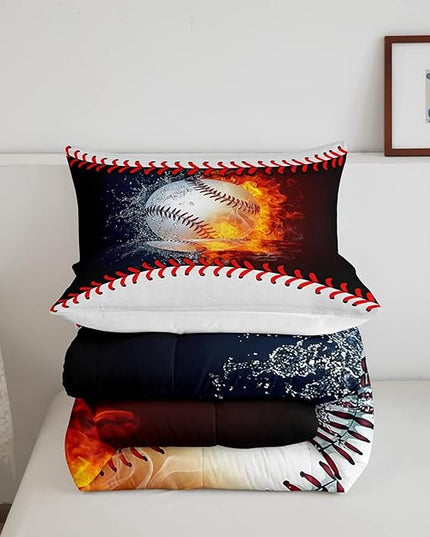 Erosebridal Baseball Comforter Set Kids Baseball Queen Bedding Set for Teen Boys Sports Games Bedding Comforter Sets Red Blue Water Fire Quilted Duvet Sport Theme Bedroom Dorm Decor 2 Pillowcases - LeafyLoom