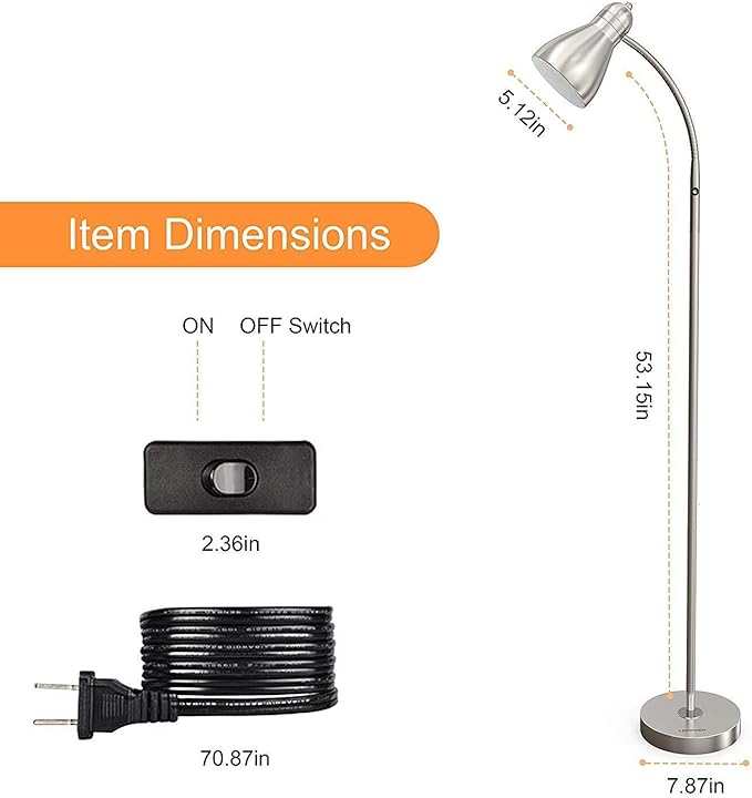 LEPOWER Floor Lamp, Metal Standing Lamp with Adjustable Gooseneck, Heavy Metal Base, Reading Pole Lamp for Office, Silver Floor Lamps for Bedroom, Living Room - LeafyLoom