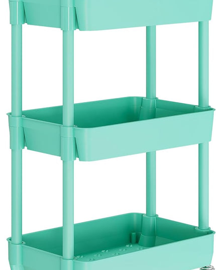 3-Tier Storage Cart,Multifunction Utility Rolling Cart Kitchen Storage Organizer,Mobile Shelving Unit Cart with Lockable Wheels for Bathroom,Laundry,with Classified Stickers,Green - LeafyLoom