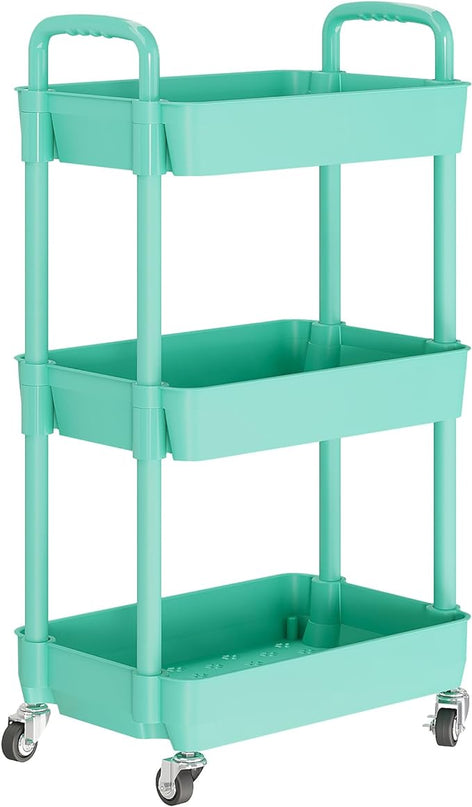 3-Tier Storage Cart,Multifunction Utility Rolling Cart Kitchen Storage Organizer,Mobile Shelving Unit Cart with Lockable Wheels for Bathroom,Laundry,with Classified Stickers,Green - LeafyLoom