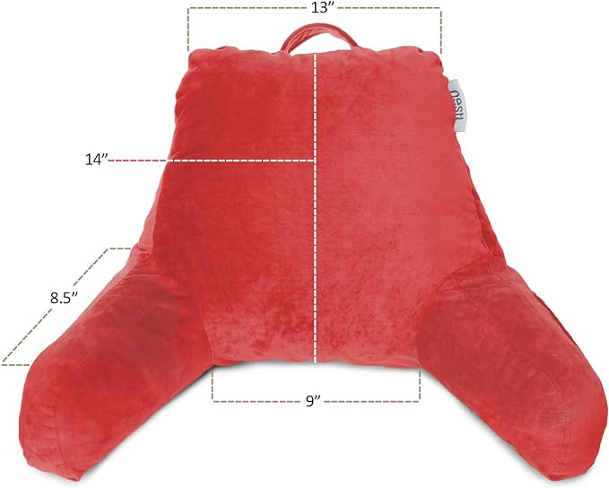 Clara Clark Reading Pillow for Kids, Small Back Pillow for Sitting Up in Bed, Memory Foam Back Support Pillow, Reading Pillows for Sitting in Bed, Red Gaming Pillow for Bed Chair with Arms and Pockets - LeafyLoom