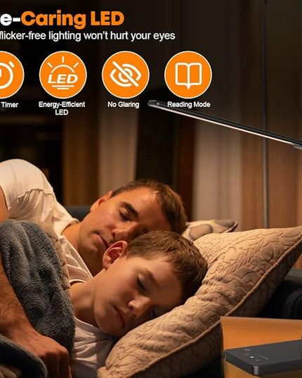 Desk Lamp Eye-Caring LED Table Lamp Dimmable Bedside Lamp with 2 USB Charging Ports and 10 Brightness Levels x 5 Colour Modes Touch Control Daylight Lamp for Office, Bedside, Reading- Auto Timer - LeafyLoom