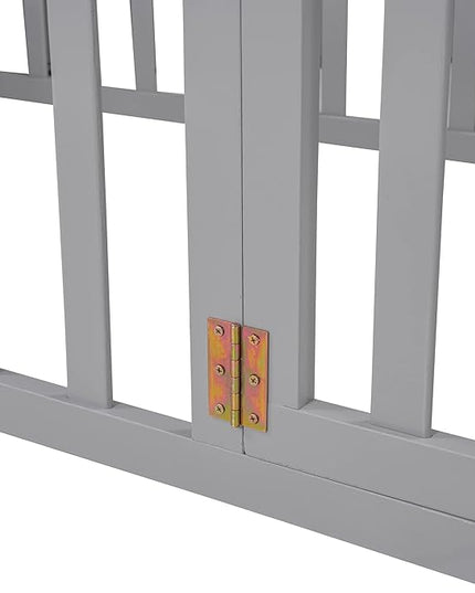 Multifunctional Twin Size Floor Bed with Safety Guardrails and Door, Montessori Sturdy Solid Wood Beds Frame, Easy Assembly and No Spring Need, for Boys and Girls Room, Gray - LeafyLoom