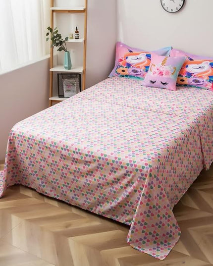 ADASMILE A & S Unicorn Bedding Twin for Girls Unicorn Bed Set Pink Unicorn Comforter Set Twin 6Pieces Girls Bed in A Bag Comforter with Hearts Sheets Reversible Unicorn Bed Sheets Home Unicorn Decor - LeafyLoom