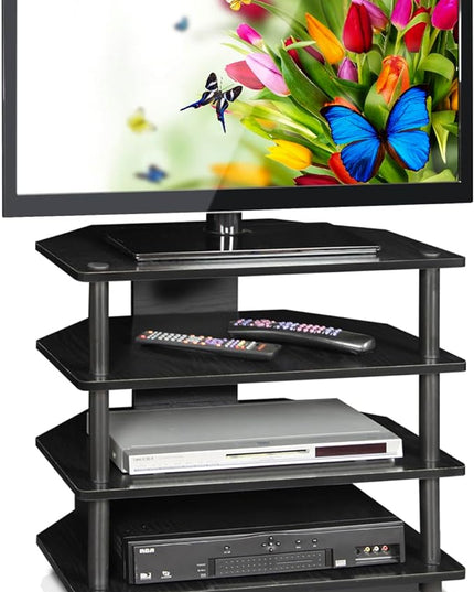 Furinno Turn-N-Tube Easy Assembly 4-Tier Petite Entertainment Center / TV Stand / TV Unit / TV Desk, Blackwood - LeafyLoom