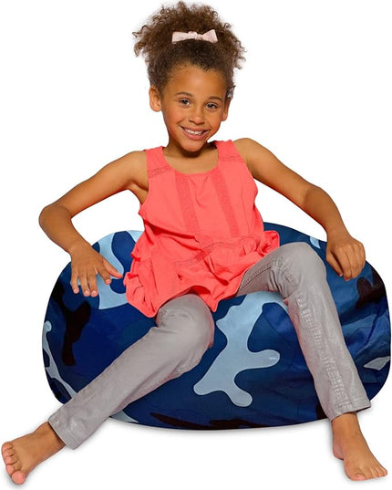 Posh Creations Bean Bag Chair for Kids, Teens, and Adults Includes Removable and Machine Washable Cover, Soft Nylon - Camo Blue and Light Blue, 27in - Medium - LeafyLoom