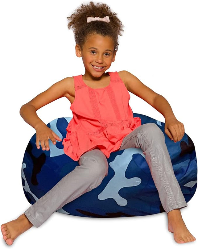 Posh Creations Bean Bag Chair for Kids, Teens, and Adults Includes Removable and Machine Washable Cover, Soft Nylon - Camo Blue and Light Blue, 27in - Medium - LeafyLoom