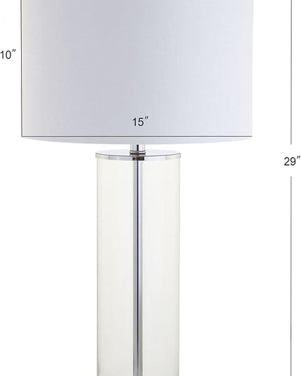 JONATHAN Y JYL2004A Harper 29" Glass LED Table Lamp Modern Contemporary Bedside Desk Nightstand Lamp for Bedroom Living Room Office College Bookcase LED Bulb Included, Clear/Chrome - LeafyLoom