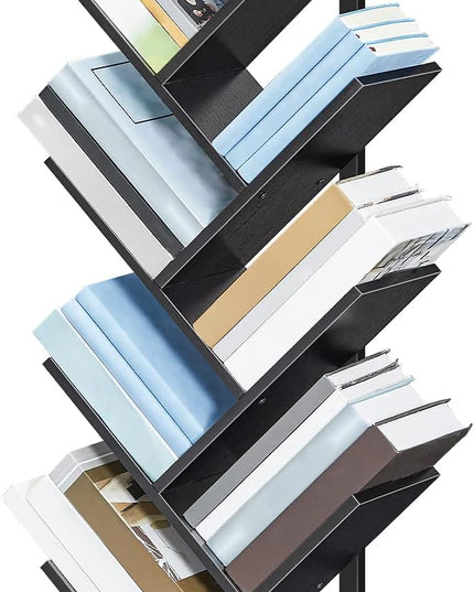 HOOBRO Tree Bookshelf, 9-Tier Bookcase Wooden Shelves, Floor Standing Storage Rack, for Display of CDs, Books in Living Room, Home Office, Wood Storage Rack for Bedroom, Black BB08SJ01G1 - LeafyLoom