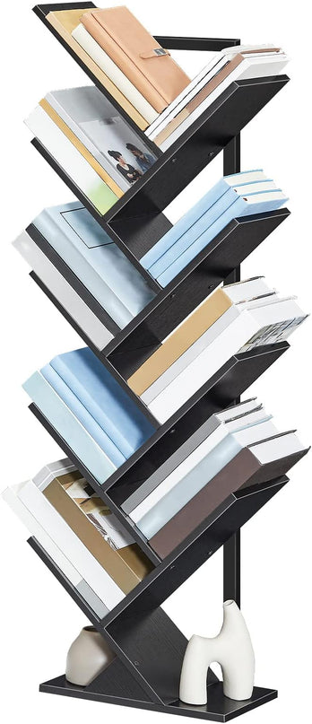 HOOBRO Tree Bookshelf, 9-Tier Bookcase Wooden Shelves, Floor Standing Storage Rack, for Display of CDs, Books in Living Room, Home Office, Wood Storage Rack for Bedroom, Black BB08SJ01G1 - LeafyLoom