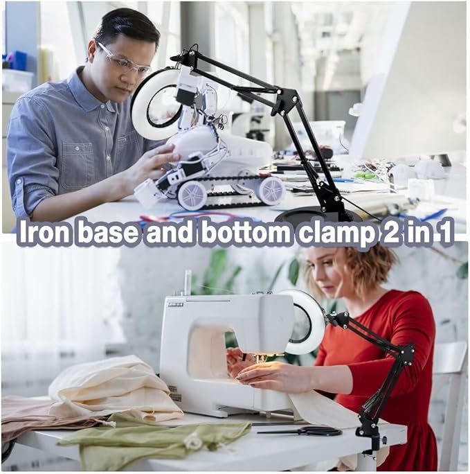 10X15X Magnifying Glass with Light and Stand 2-in-1 LED Magnifying Glasses with Light-5 Color Modes Stepless Dimmable Real Glass Magnifying Lamp-Hands Free Lighted Magnifying Glass… - LeafyLoom