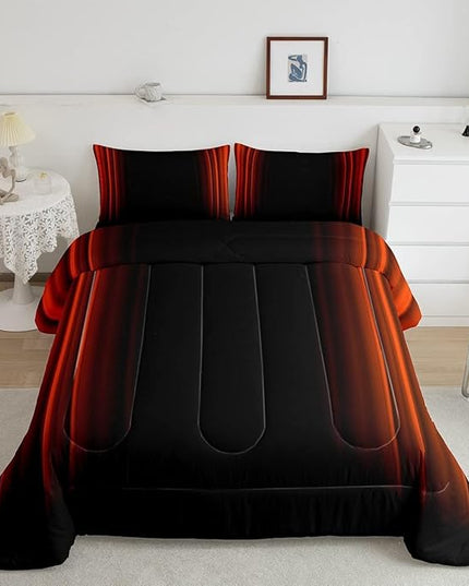 Geometric Abstract Ombre Comforter Set Kids Teens Orange Red and Black Striped Bedding Bed Set Decor Modern Fashion Comforter Inner Fill Bedroom Collection 2Pcs Twin Size - LeafyLoom