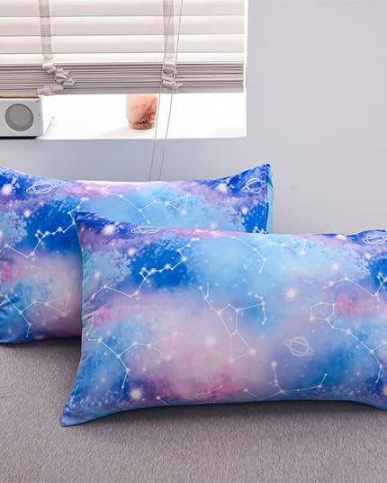 Holawakaka Tie Dye Constellation Print Ombre Comforter Set Queen Size Boys Girls Gradient Galaxy Bedding Set (Blue Purple, Queen) - LeafyLoom