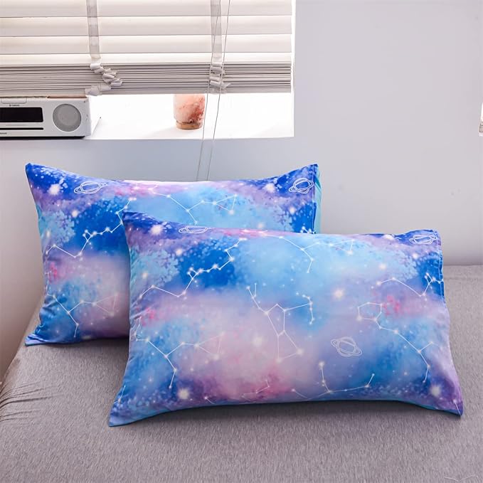 Holawakaka Tie Dye Constellation Print Ombre Comforter Set Queen Size Boys Girls Gradient Galaxy Bedding Set (Blue Purple, Queen) - LeafyLoom