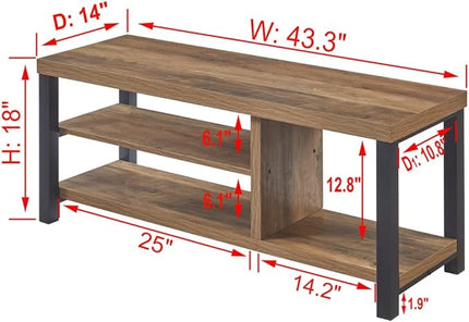 FOLUBAN Industrial Entryway Bench, Rustic Wood and Metal Shoe Storage Bench Seat for Living Room, Oak - LeafyLoom