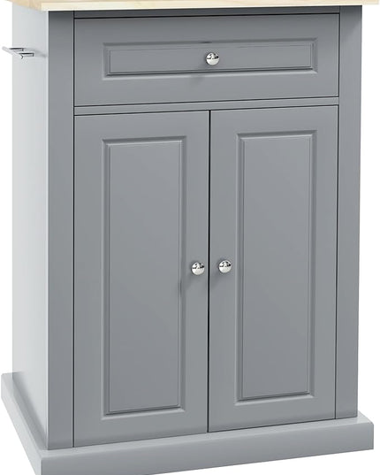 HOMCOM Rolling Kitchen Island Cart, Portable Serving Trolley Table with Drawer, Adjustable Shelf and 2 Towel Racks, Grey - LeafyLoom