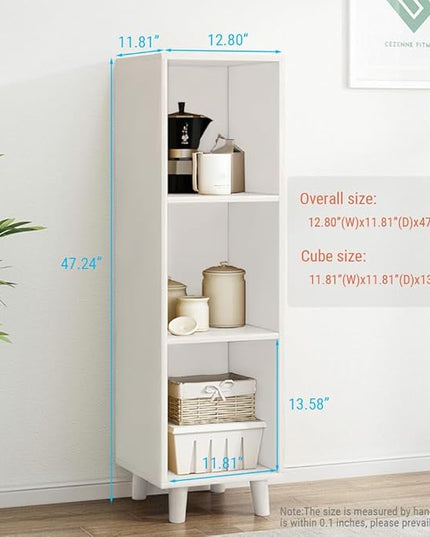 IOTXY Open Cube Low Bookcase - 3-Tier Freestanding Storage Display Cabinet Organizer with Legs for Home Office, 3-Cubes Open Shelf Short Bookshelf, White - LeafyLoom