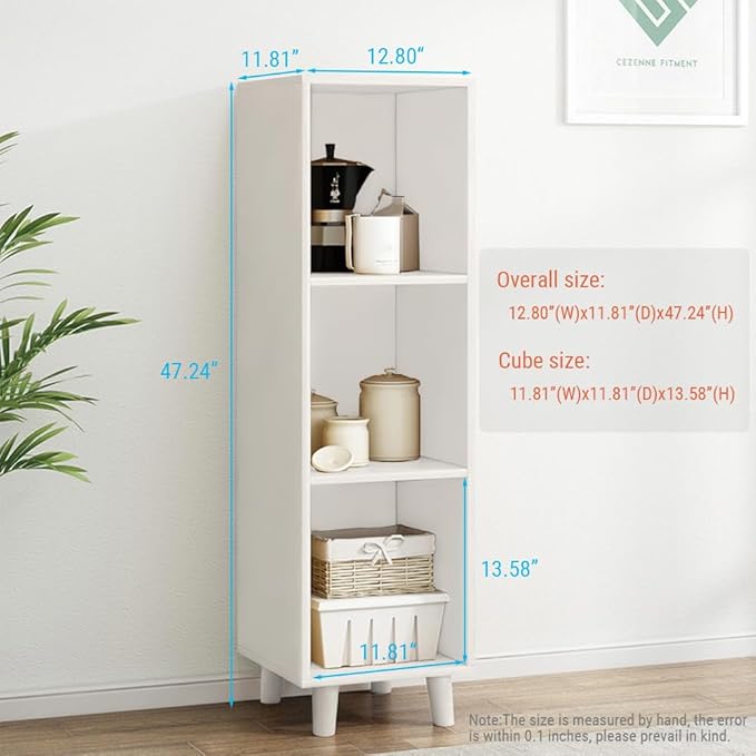 IOTXY Open Cube Low Bookcase - 3-Tier Freestanding Storage Display Cabinet Organizer with Legs for Home Office, 3-Cubes Open Shelf Short Bookshelf, White - LeafyLoom